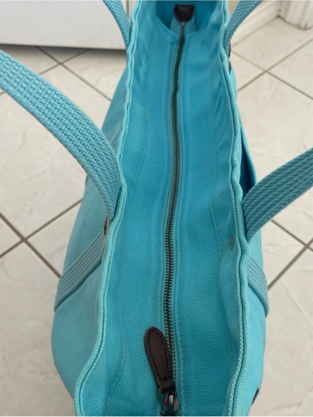 Polo Ralph Lauren  Light Blue Big Pony Zip Cotton Canvas Tote Bag RARE